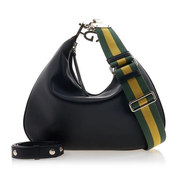 NWT Gucci GG Aria Calfskin Web 2 strap Attache Shoulder Bag Black 702823 - Picture 1 of 14